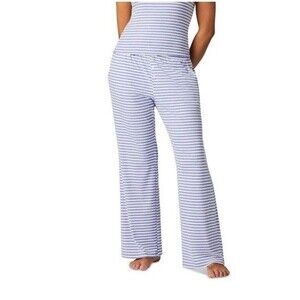 GAP BODY WOMEN'S RIBBED MID-RISE LOUNGE BLUE STRIPE PAJAMA PANTS SIZE XL